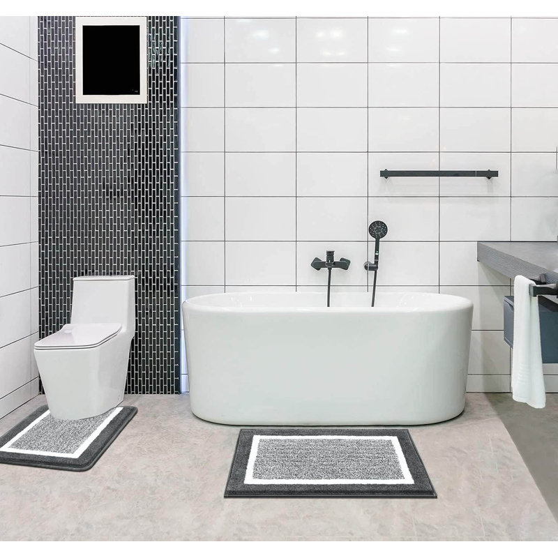 2 Piece set Rectangle Bath Mat, Dark Grey