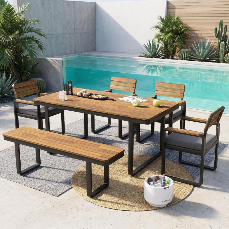 Ensemble repas d'extérieur, pour le patio, le jardin et la cour arrière, Gris