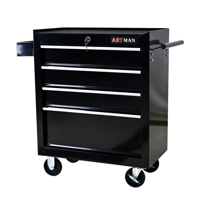 Coffre à outils roulant, boîte à outils à 4 tiroirs avec roulettes, organisateur de rangement de chariot de service industriel robuste avec système de verrouillage, boîte à outils de rangement pour boîte à outils roulante pour garage, atelier de 
