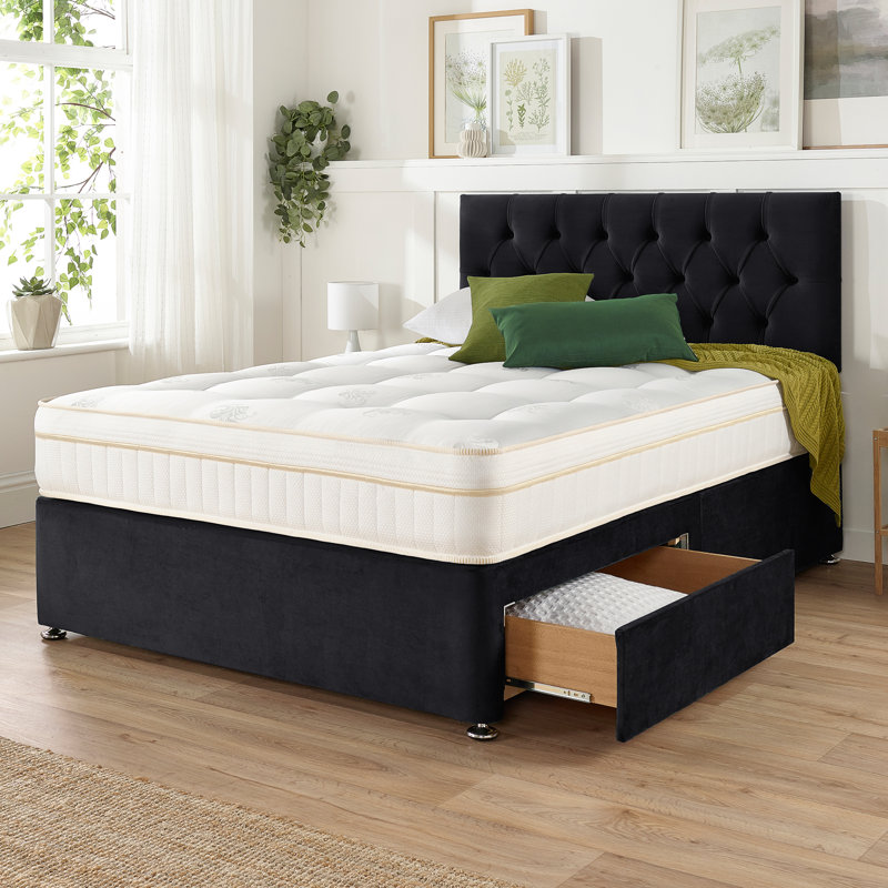 Orason Pocket Memory Divan Bed Set, Onyx, No Drawers, Small Single (2'6)