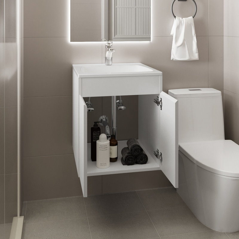 Sophia Bathroom Vanity 45 Meka, With Two Drawers And Open Shelf, White