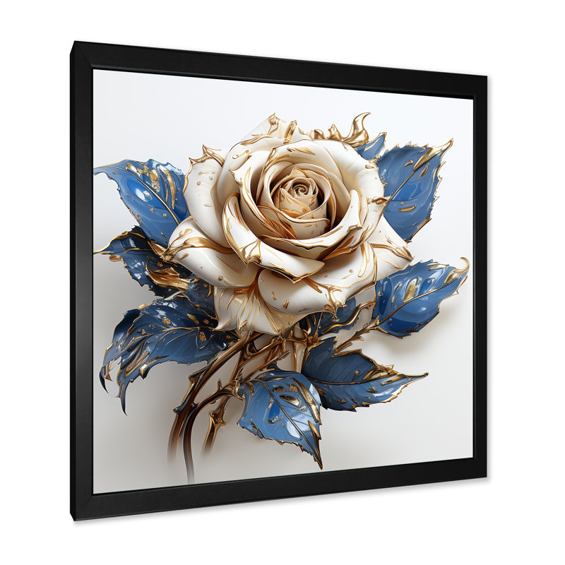 Verre bleu blanc rose - Art mural rose, H 16 po x l 16 po x P 1 po, Cadre simple noir