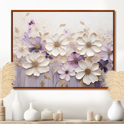Beige And Purple Adorned Violets I - Violets Framed Prints
