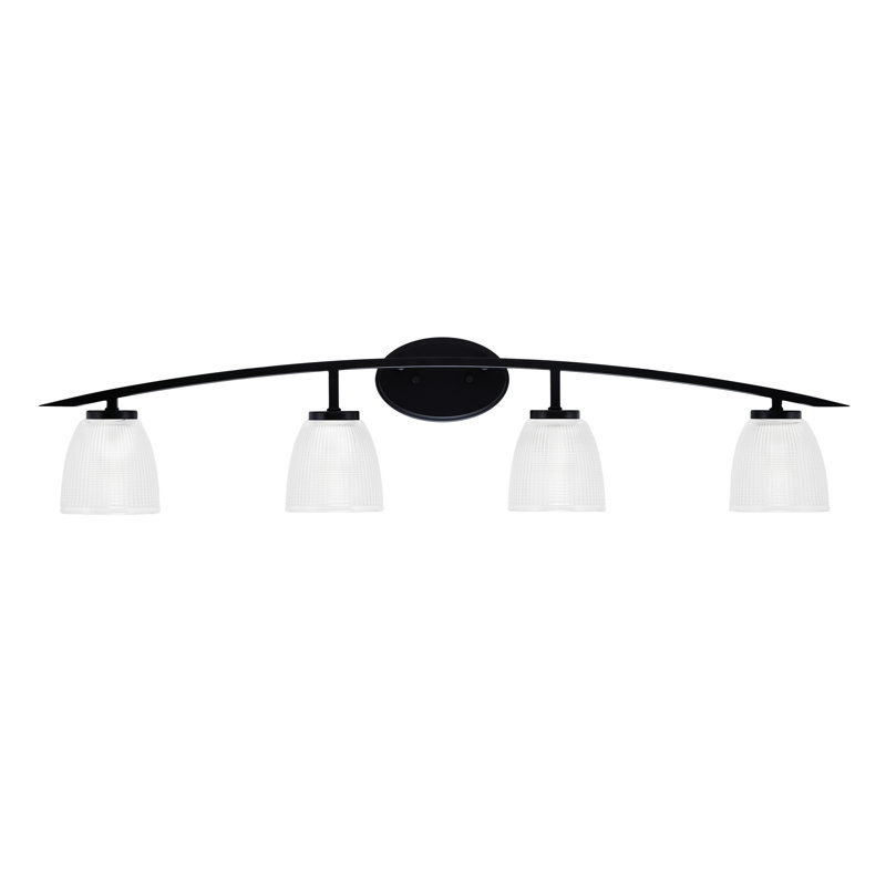 Kurve 4 Light Bath Bar With 5" Clear Ribbed Glass, Matte Black