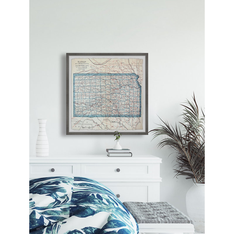 Carte rétro du Kansas - impression encadrée sur papier, H 12 po x l 12 po x P 1,5 po
