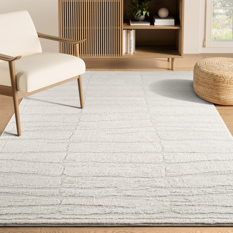 Abani Rugs NOM200A Textured Linear Cream Area Rug, Rectangle 5'3" x 7'7"