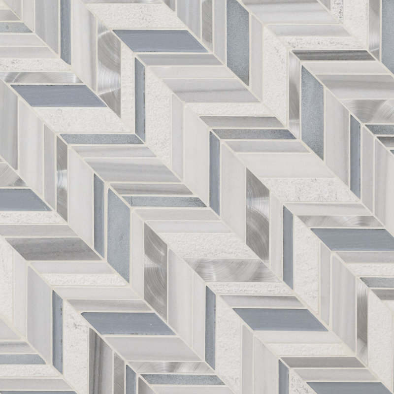 Alessio Chevron 12 in. x 12 in. Glass, Stone and Metal Blend Mosaic Wall Tile