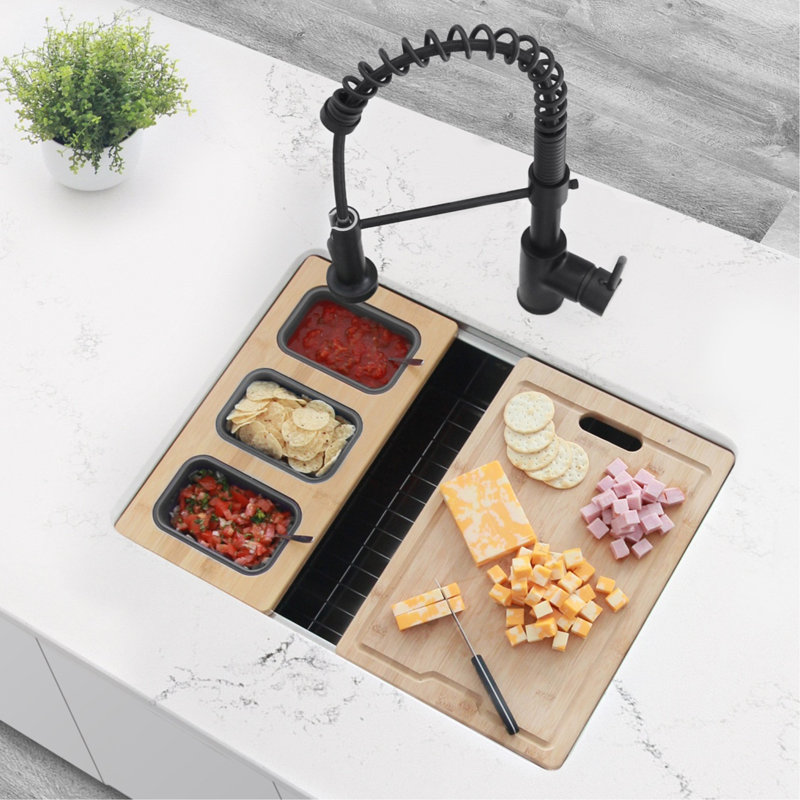18 inch Over the Sink Divided Serving Board with 3 Collapsible Containers