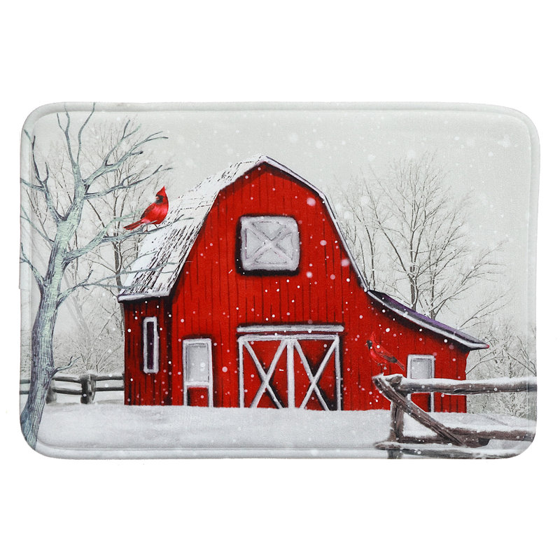 Tapis d'impression numérique à mémoire de forme (Les hivers arrivent - Grange en hiver)