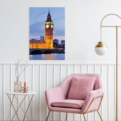 Vue de Big Ben et des maisons du Parlement avec le pont de Westminster à la rivière Thames, Westminster, Londres, Angleterre, architecte contemporain abstrait ...
