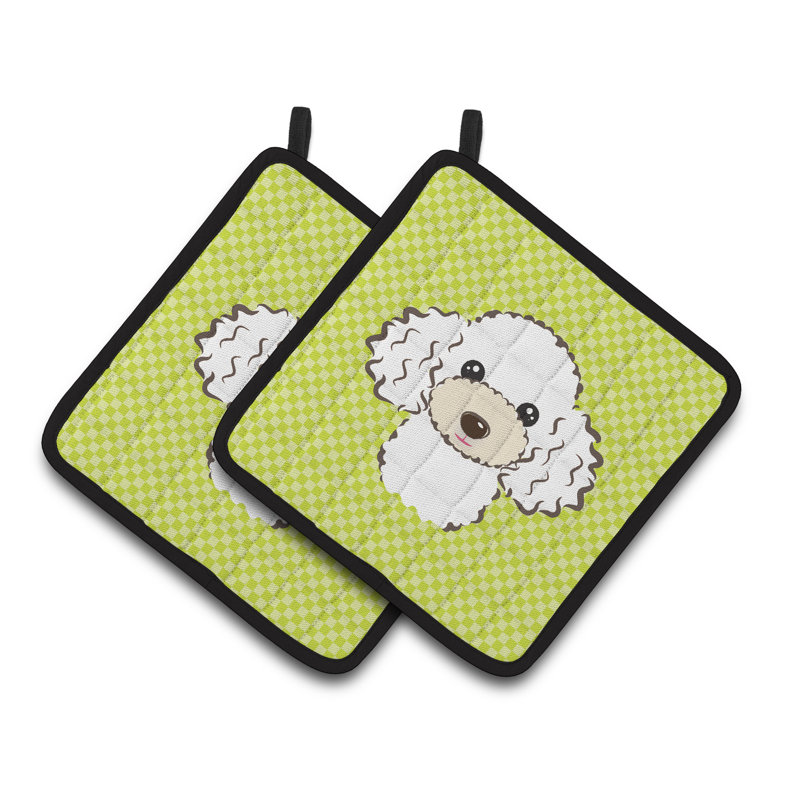 Cuisinier poignée caniche caroline trésors Checkerboard, Blanc