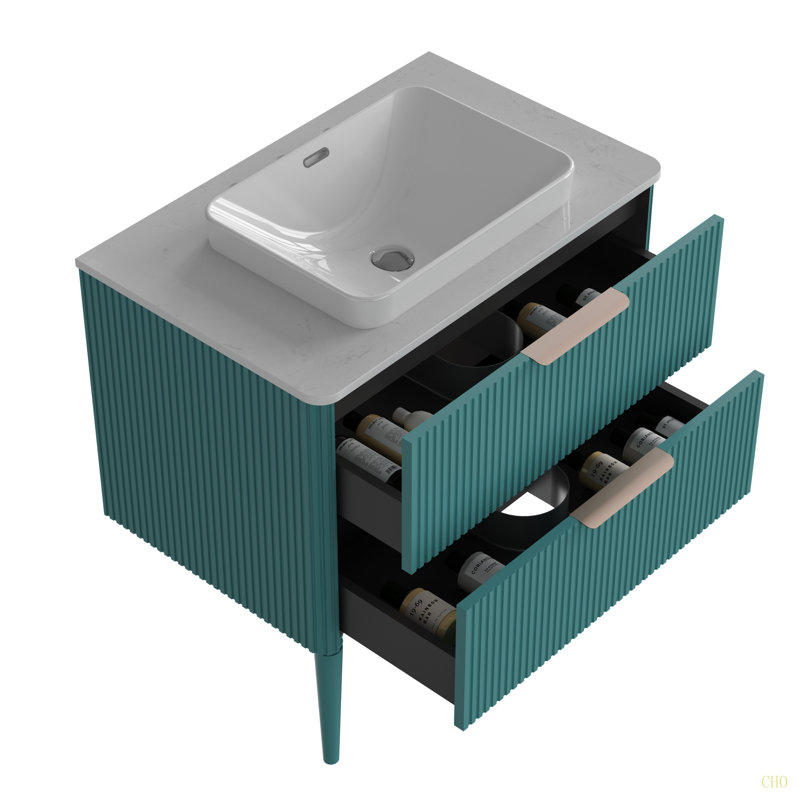 Meuble-lavabo 30 po rayé aigue-marine avec lavabo en céramique, meuble-lavabo autoportant pour salle de bain moderne, pré-assemblé
