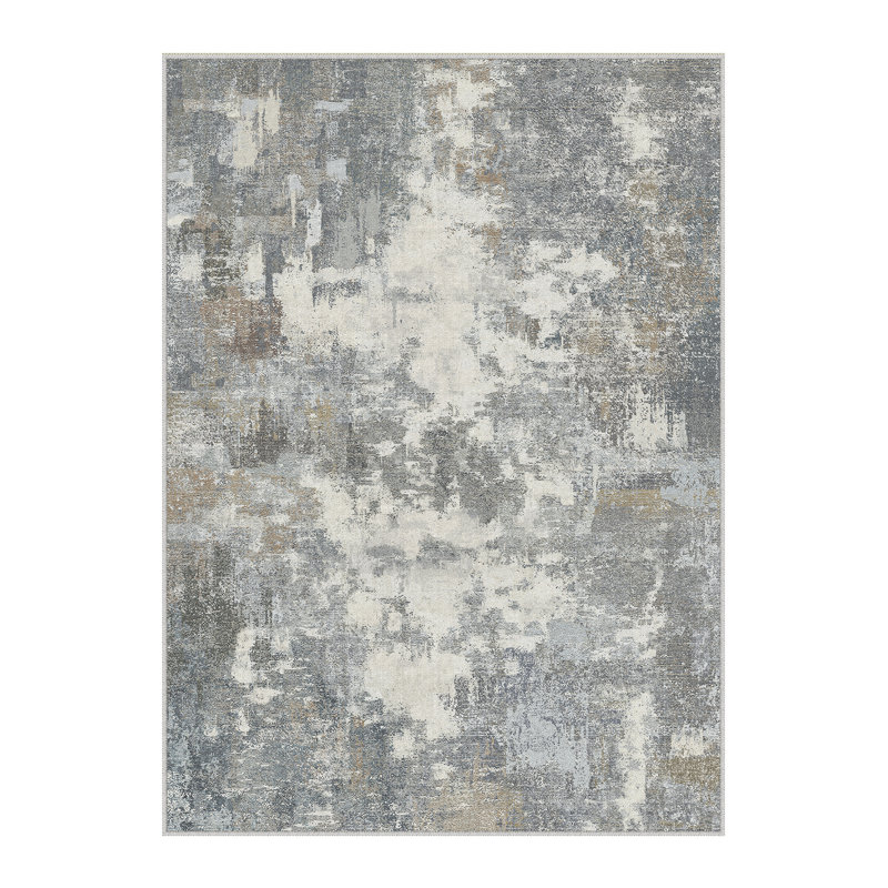 Modern Abstract Machine Washable Area Rug With Non-Slip Rubber Backing, Rectangle 5' x 7'