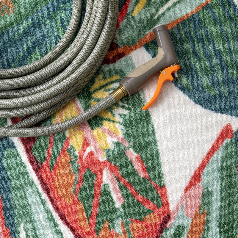 Cali Floral Leaf Green Indoor/Outdoor Area Rug, Rectangle 6' x 9'