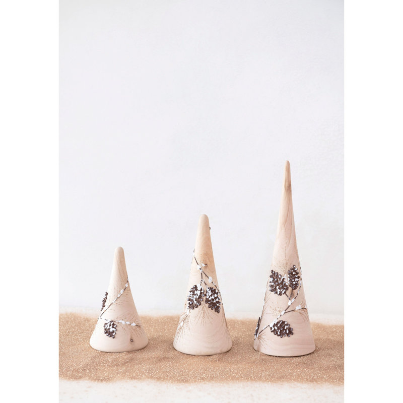 Hand-Painted Eucalyptus Wood Tree With Pinecone