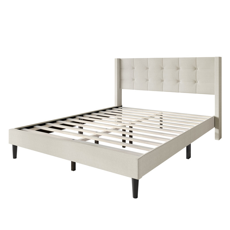 Glam Wingback Platform Bed, Beige, Full