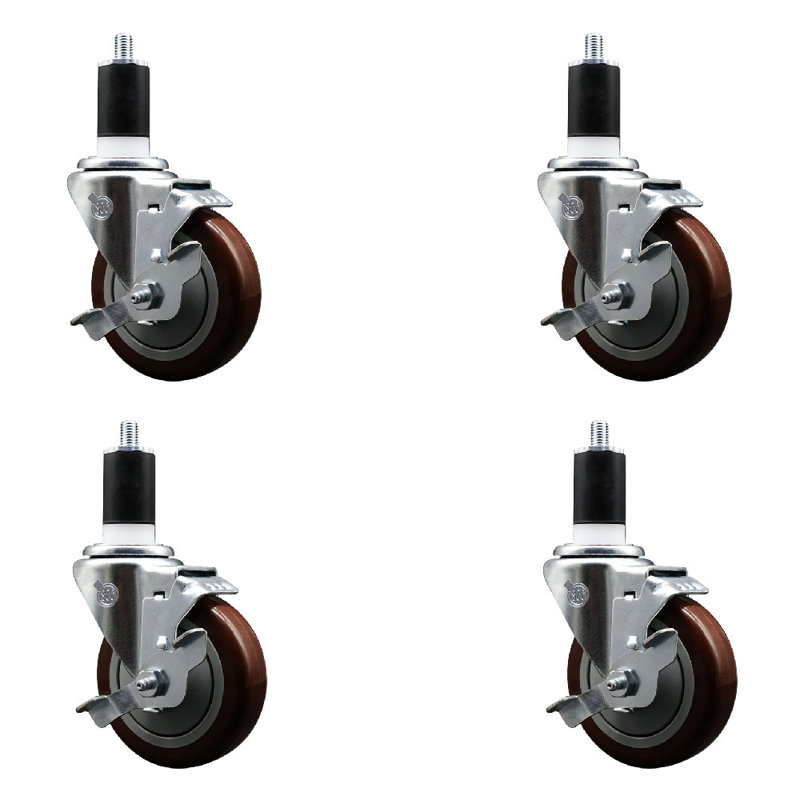 Ensemble de roulettes extensibles en polyuréthane rotatif 4 po 1-1 / 2 po 4 po, Marron