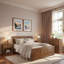 Ensemble de chambre à coucher 4 pièces, lit plateforme en bois avec tête de lit à motifs classiques, 2 tables de chevet avec tiroir et tablette ouverte, 1 commode à 4 tiroirs-345861457