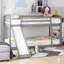 Lit simple superposé simple avec convertible et glissade en gris - Finition de la surface lisse pour un nettoyage facile Matériaux de qualité fabriqués pour impressionner-18495035