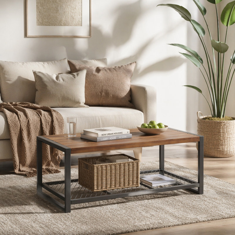 Console de table basse avec une finition en bois naturel récupéré, pour le salon