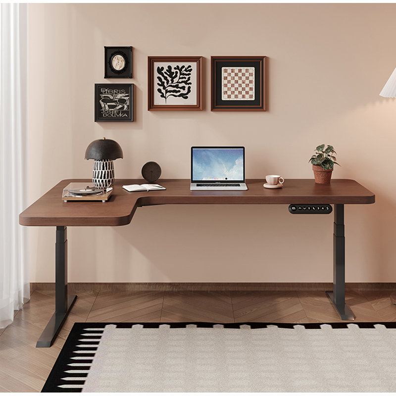 Solid Wood L-shaped Electric Adjustable-height Desk, 27.9" H x 70.9" W x 43.3" D