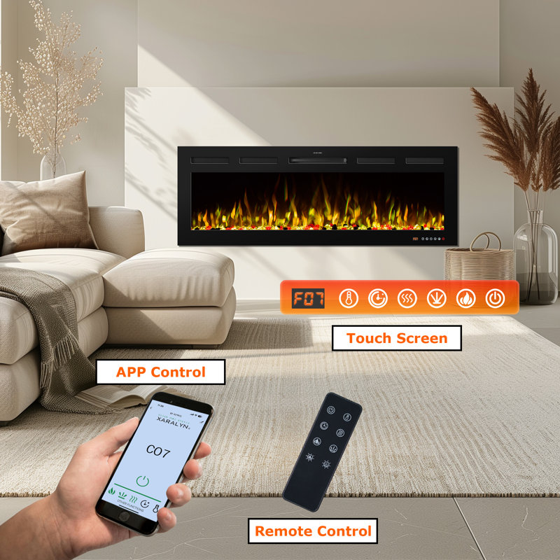 Abria Smart Electric Fireplace Inserts, 17.7" H x 72" W x 5.5" D