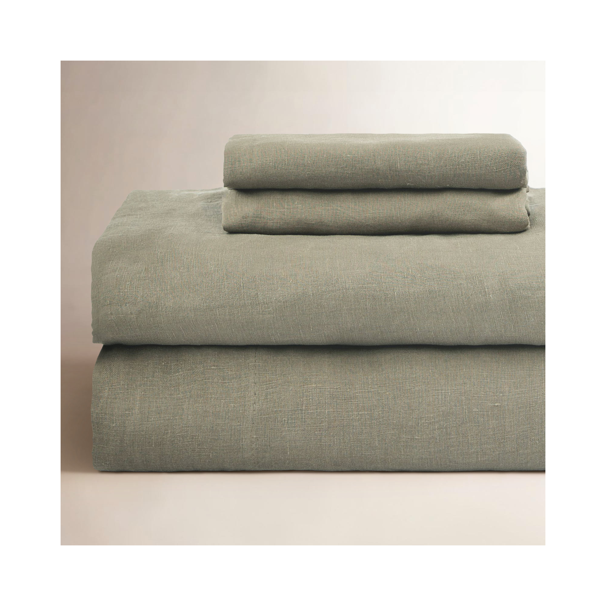 100% French Linen Sheet Set, Moss, Queen Sheet Set with 2 Pillowcases