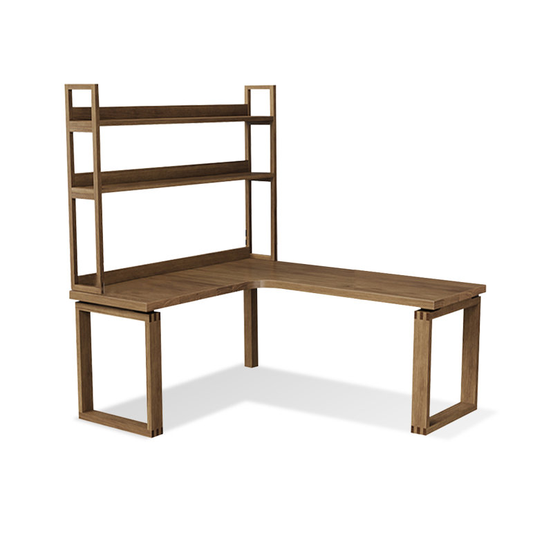 Light-walnut L-Shaped Solid Wood desk, 74.8" H x 62.99" W x 47.24" D, Left Hand Return