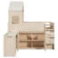 Lit mezzanine simple beige avec bureau coulissant, tiroirs de rangement et armoires fermées pour petites chambres
