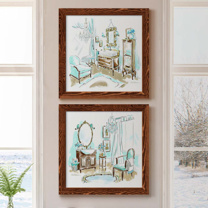«Blue Opulence I», ensemble de 2 peintures sur toile encadrées, Cadre en érable, H 20 po x l 40 po x P 1,5 po