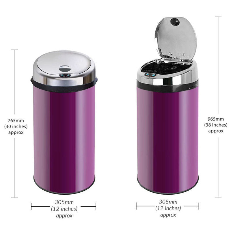 Ladson Steel Motion Sensor Kitchen Trash Can, 42L, Purple