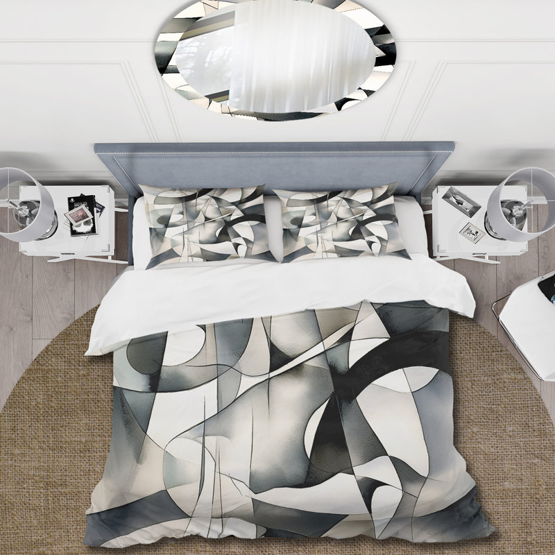 Ensemble de housse de couette à motif abstrait géométrique abstrait XIII, Housse de couette simple et deux taies décorative