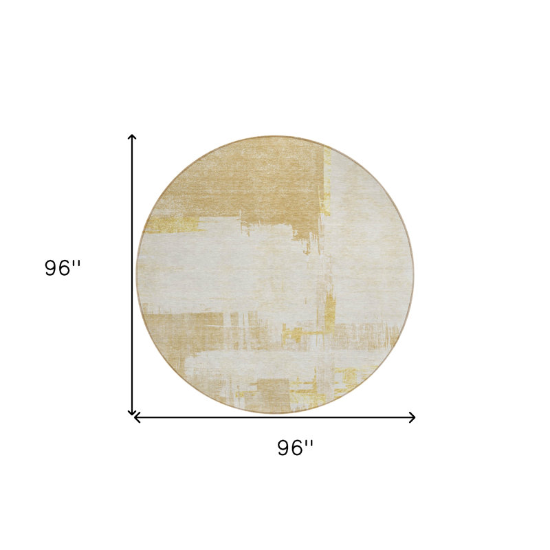 Tapis extérieur rond lavable abstrait beige et doré 8 pi