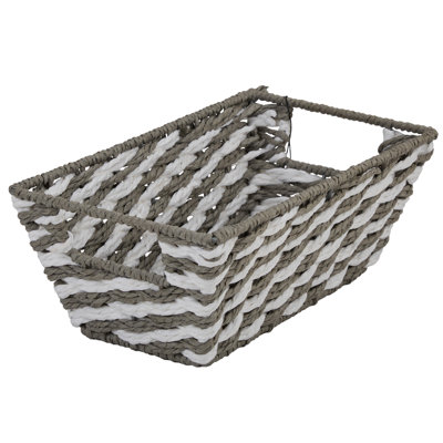  Small Striped Woven Basket In Gray