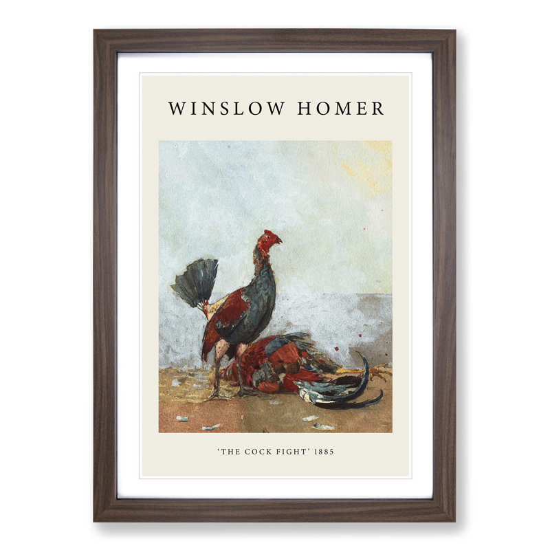 The Cock Fight by Winslow Homer - Picture Frame Painting, 36cm H x 27cm W x 2cm D, Walnut Framed