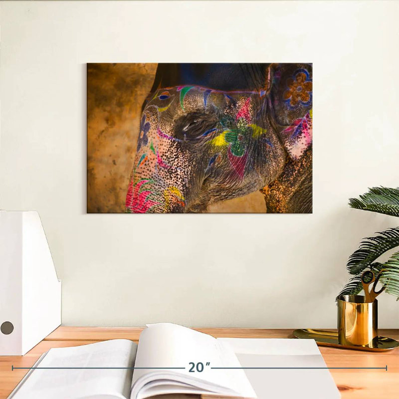 Brampt Painted Elephant In Jaipur India, 8" H x 12" W