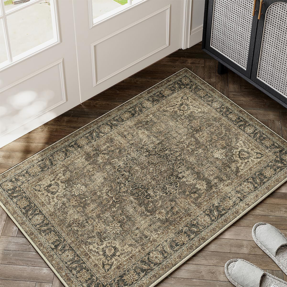 MAZOJA Washable Vintage Kitchen Rug Non-Slip Low Pile - Wayfair Canada