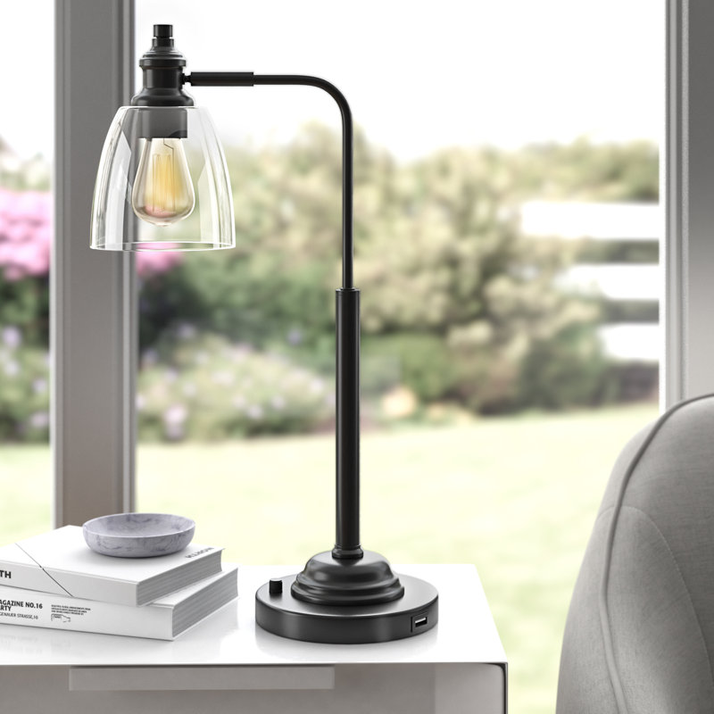 RINO, 23 INCH, BLACK, METAL TABLE LAMP W/ USB PORT