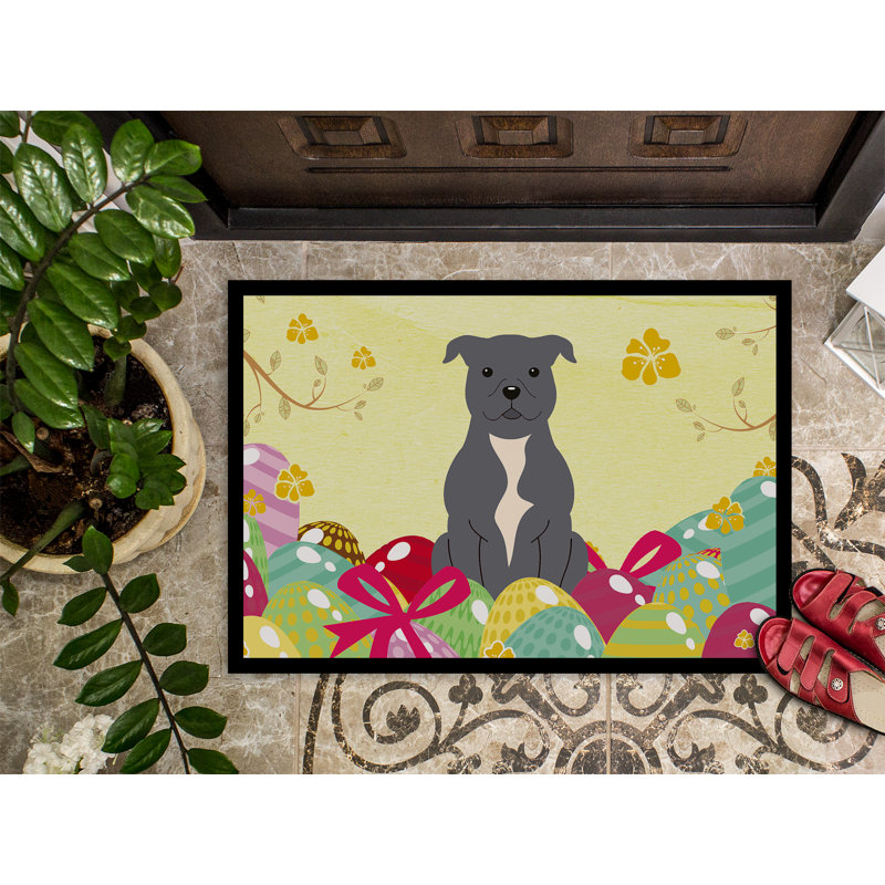 Tapis de porte extérieur antidérapant SantaMarina, Bleu / Jaune, l 18 po x L 27 po