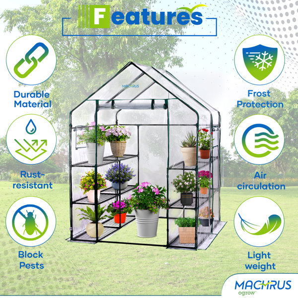 OGrow Machrus Ogrow Deluxe Walk-In Greenhouse with 3 Tiers and 12 ...
