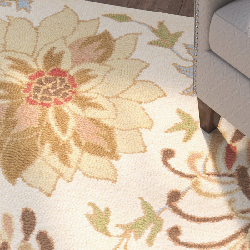 Tapis floral en laine crocheté à la main Bradwood, Rectangle 8 pi 9 po x 12 pi