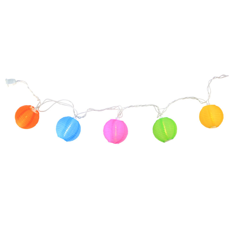 10 Piece Multi-Colour Round Chinese Lantern Garden and Patio Lights 8" Spacing Set