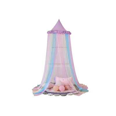Rainbow Bed Canopy with Led Light Colorful Mesh Stitching Mosquito Net Princess Dome Mesh Bed Canopy