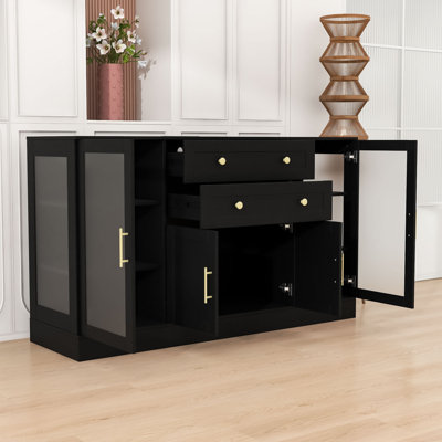 Buffet Sideboard with Adjustable Shelves, Power Outlet, 4 Doors and 2 Drawers
