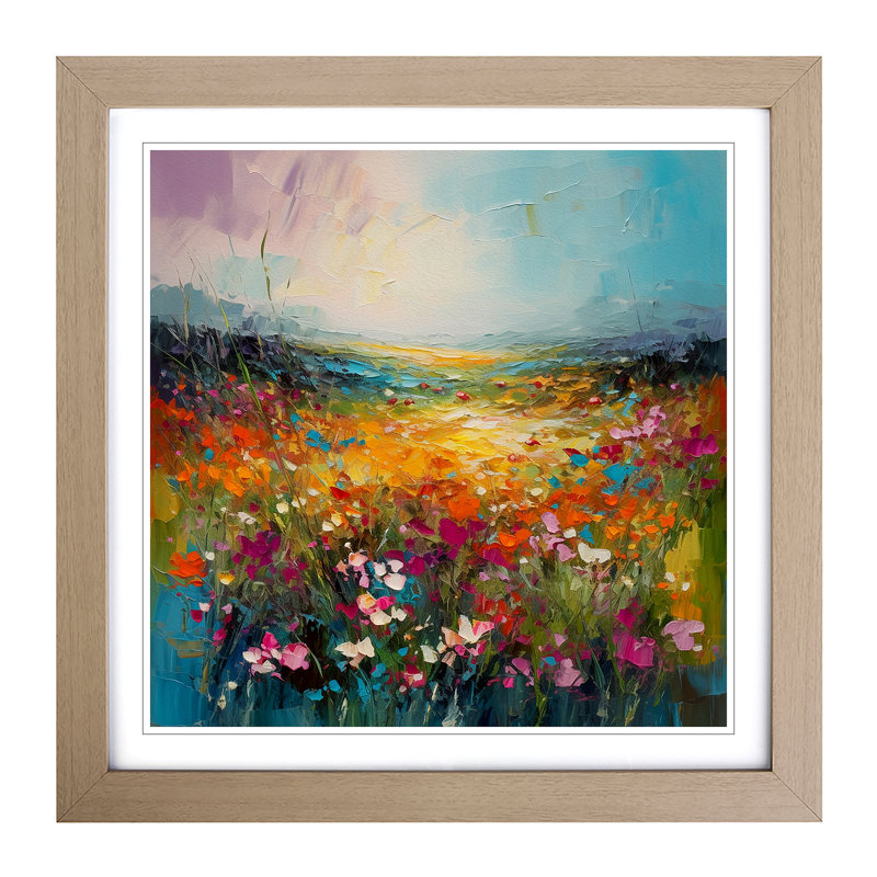 Meadow Palette Knife Painting No.3 - Framed Print, Oak