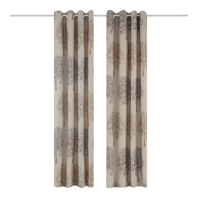  Jacquard Tree Eyelet Curtains, Silver/Cream, 229 W x 137 D cm