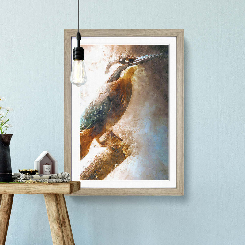 Beautiful Kingfisher Bird in Abstract - Picture Frame Graphic Art Print, Oak Framed, 36cm H x 27cm W x 2cm D