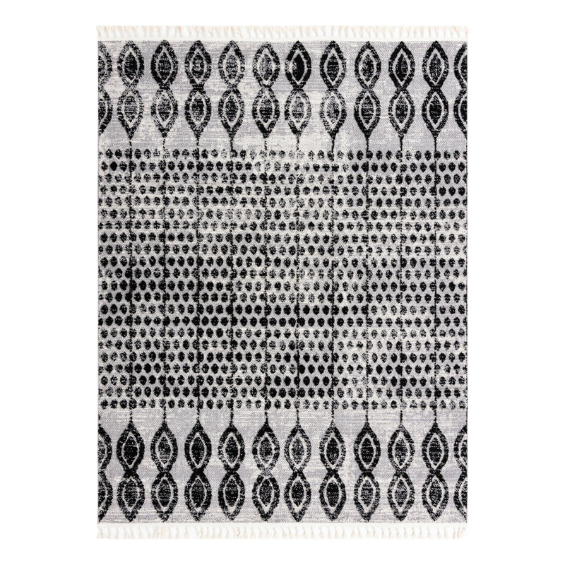 Tapis noir à motif géométrique Orlando, Rectangle 7 pi 10 po x 10 pi