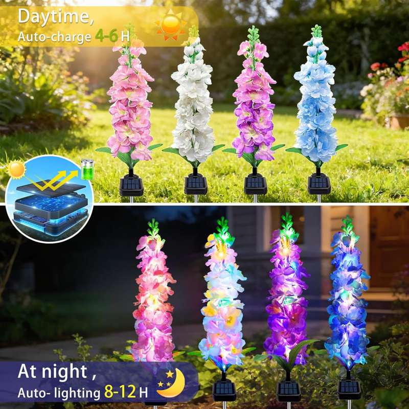 Éclairage solaire de jardin, paquet de 4 lumières DEL Delphinium, 80 lumières