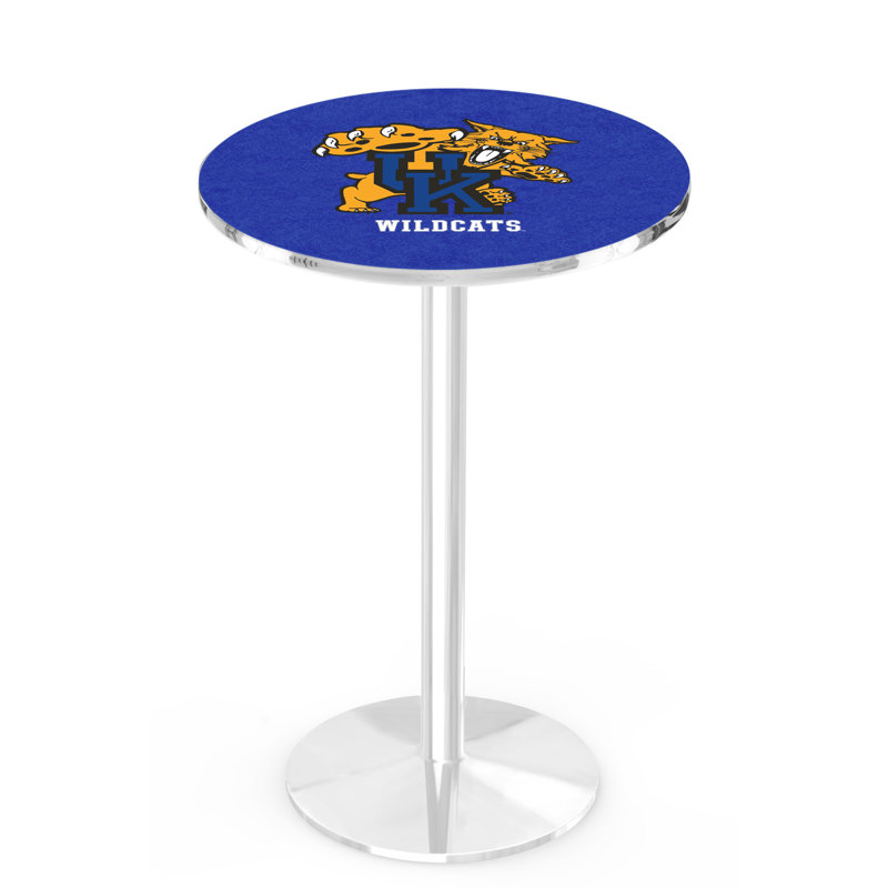 Round Metal Base Dining Table, Chrome, University of Kentucky - Cat Logo